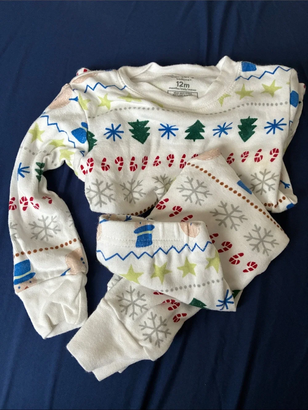 Carter's White Holiday Tree & Snowflake Pajama Set with Candy Cane Accents